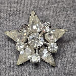 Vintage Clear Rhinestone Star Brooch Pin MCM Starburst Celestial Costume Jewelry